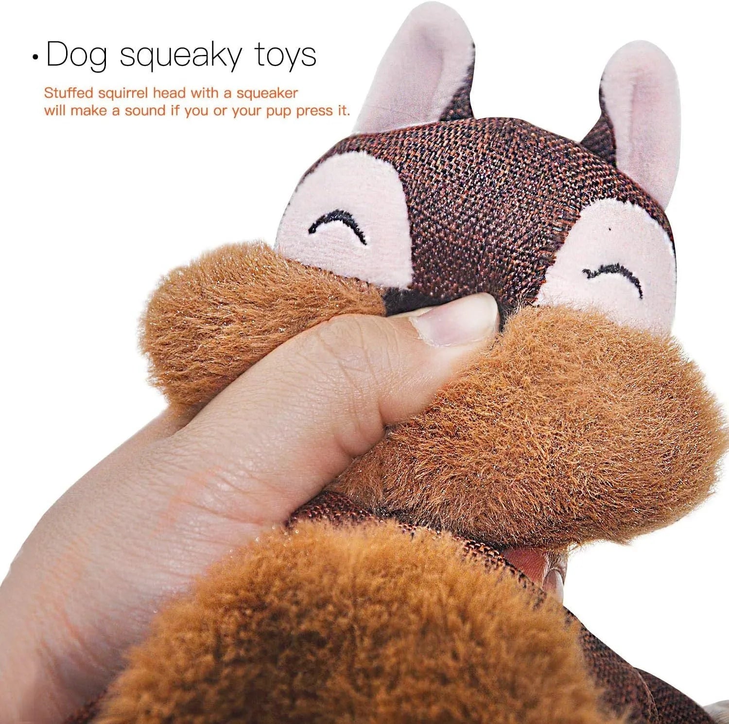 Brown fox plush dog toy with squeaker in head, crinkle paper body, and rope limbs for chewing