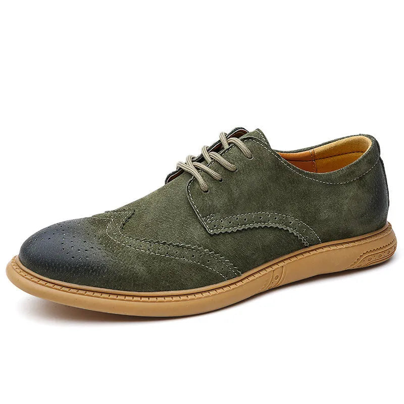 Men's grey leather business shoes with lace-up design and rubber sole