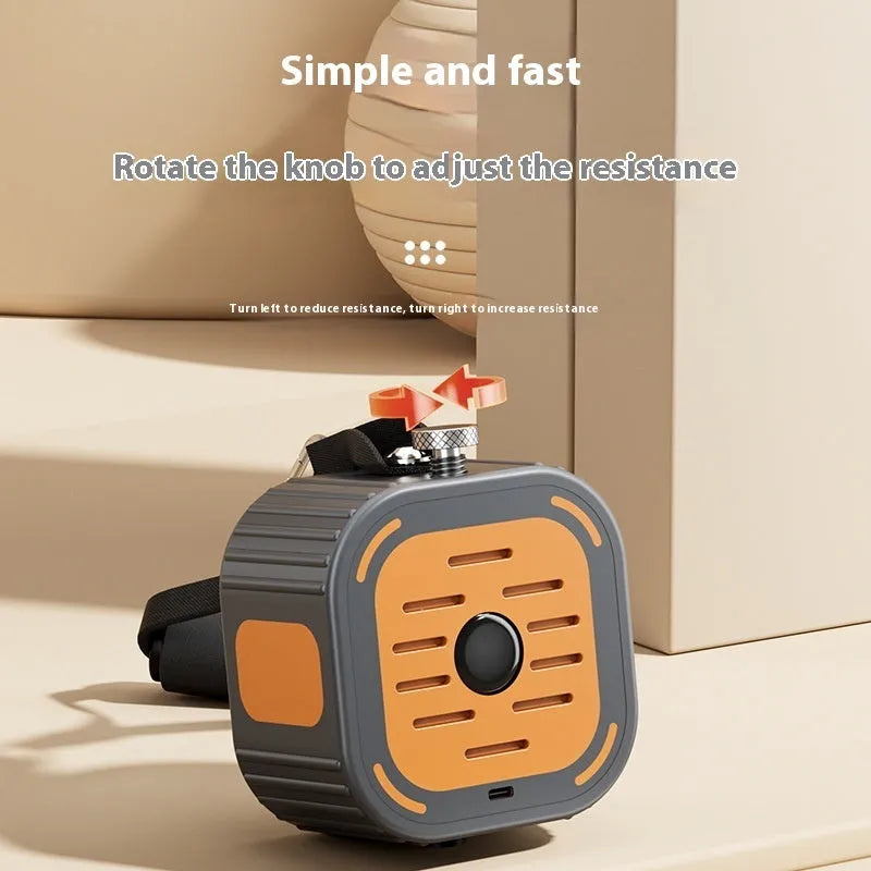 Adjustable power pump chest expander fitness equipment in vibrant orange colour on a grey background.