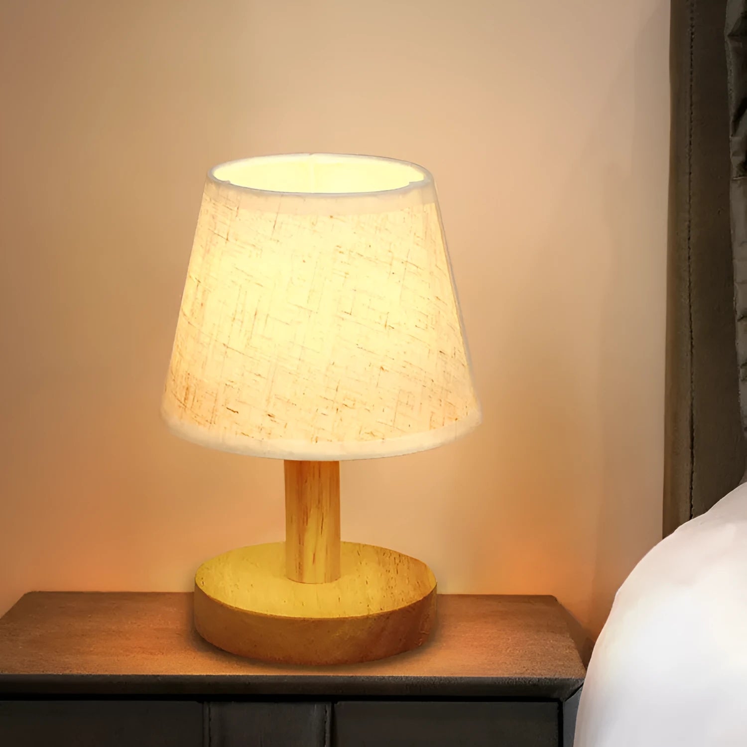 Vintage pleated table lamp with linen shade and bamboo base in Korean style