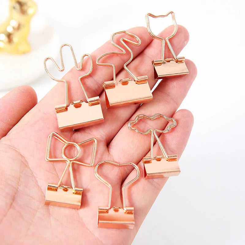 Gold plated long tail alligator clip with decorative flamingo, love, cloud, cat, cactus and bow shapes