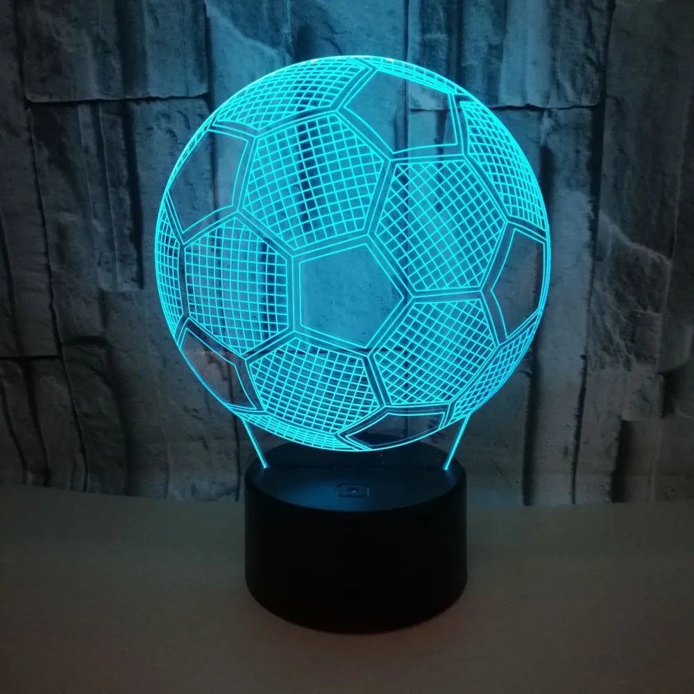 3D football night light showing seven colour options with acrylic design and ABS base