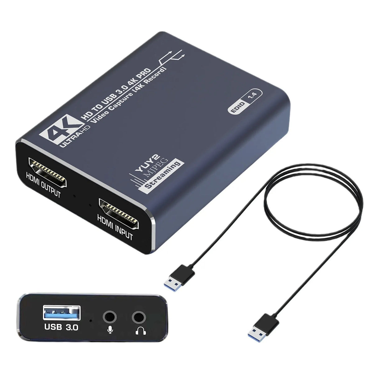 Black 4K gaming set-top box with MS2131 chip for gameplay recording