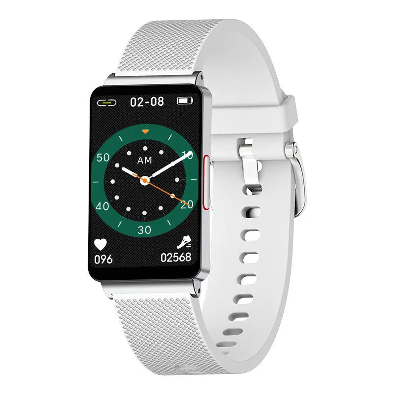 EP08 smart bracelet with blood glucose monitoring on wrist showing touch screen and TPU strap