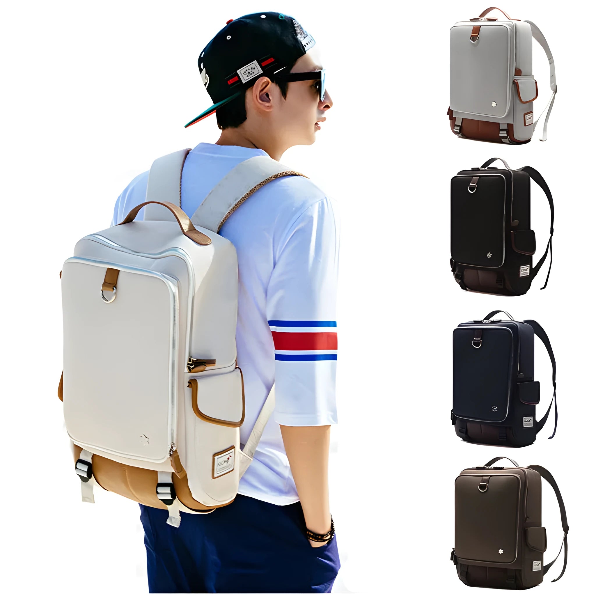 Modern men's Oxford cloth backpack in army green colour, showing large main compartment.