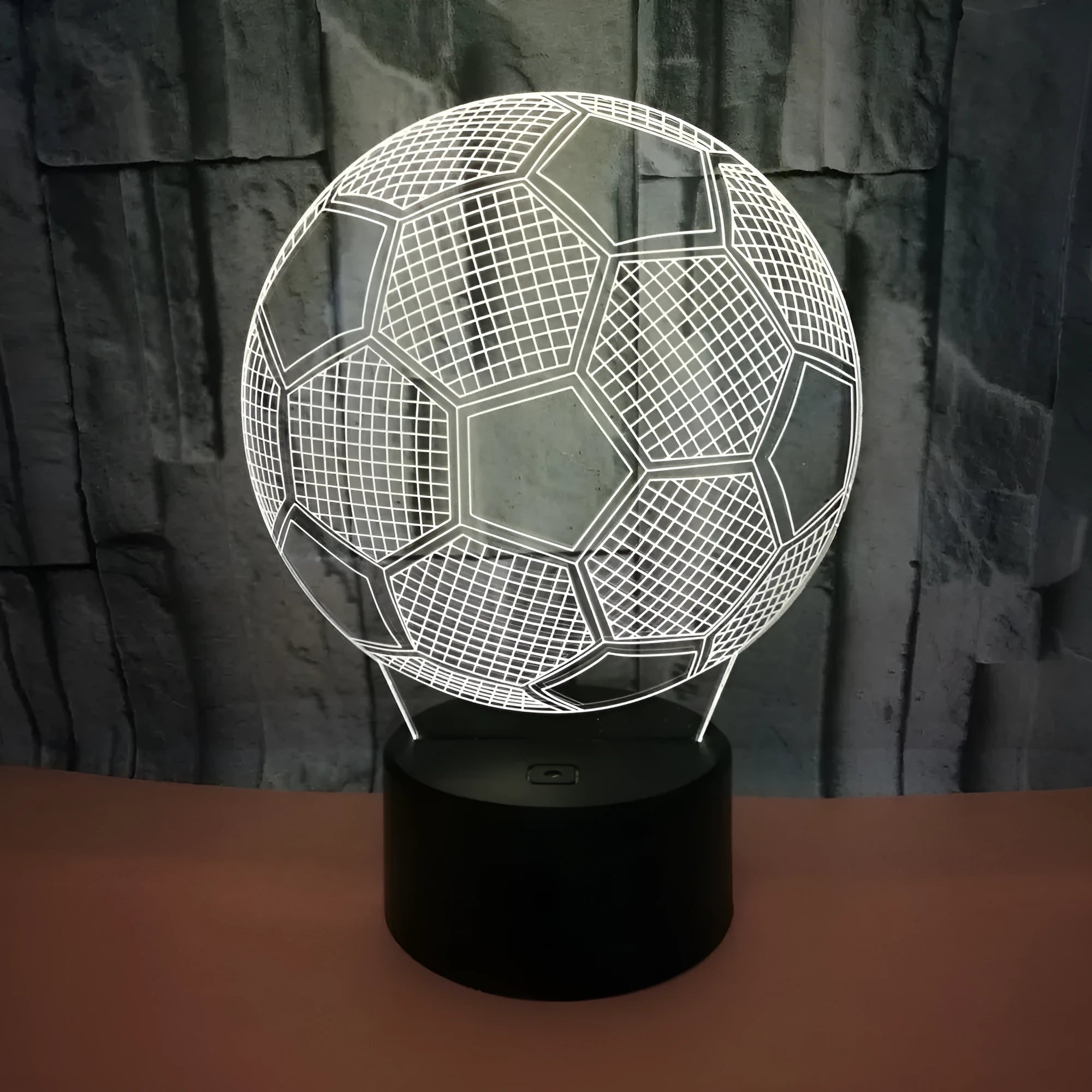 3D football night light showing seven colour options with acrylic design and ABS base