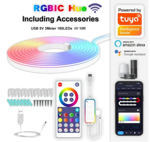 3 metre RGB magic colour neon light strip with remote control and USB connection