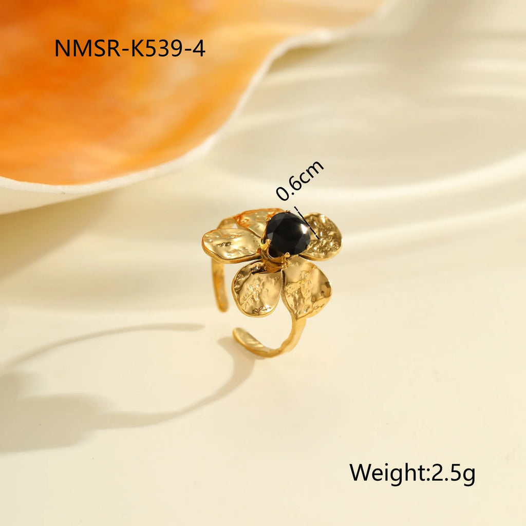 Adjustable geometric stainless steel ring with zircon inlays for women