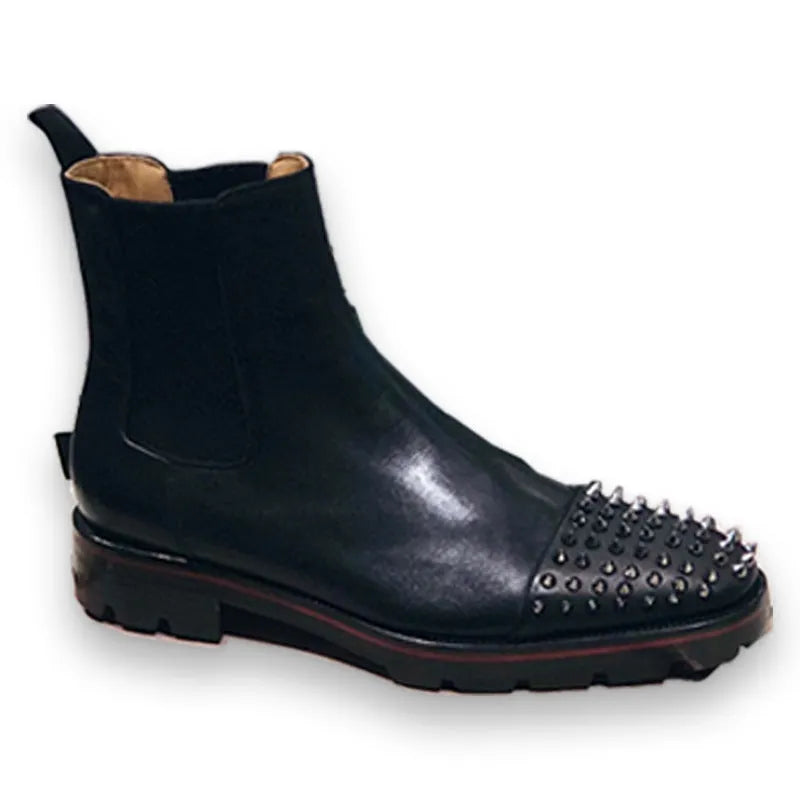 Men's black leather high-top business casual shoes with cowhide upper and leather sole