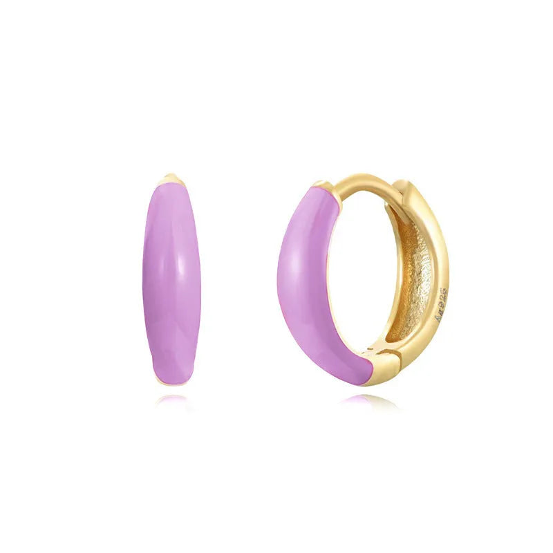 Geometric U-shaped oval curved epoxy earrings in seven colours on silver-plated copper
