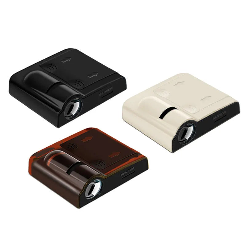 Black or beige ABS plastic car decorative projection radium lamp measuring 6.5cm long.