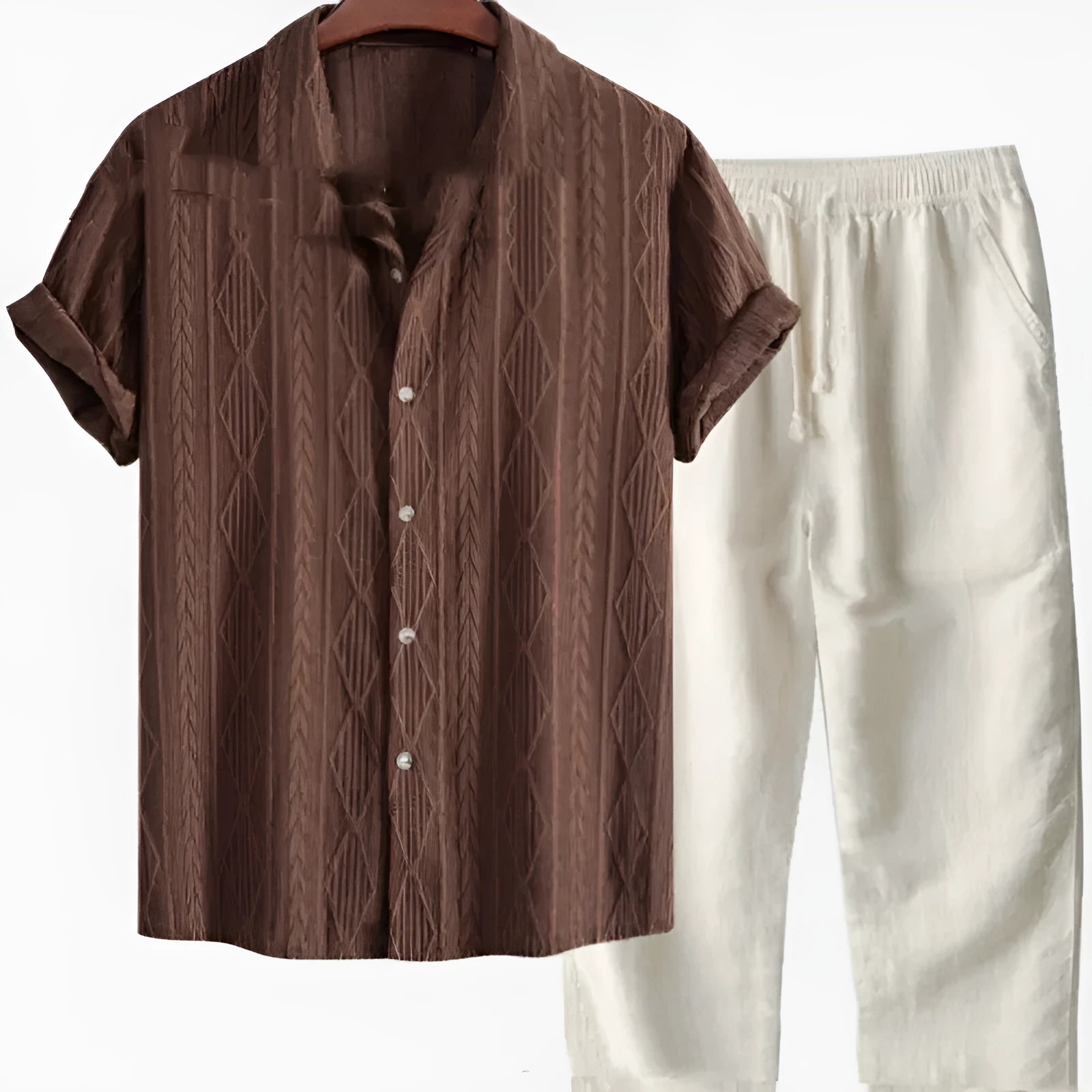 Men's loose fit milk silk summer suit with short sleeve shirt and trousers