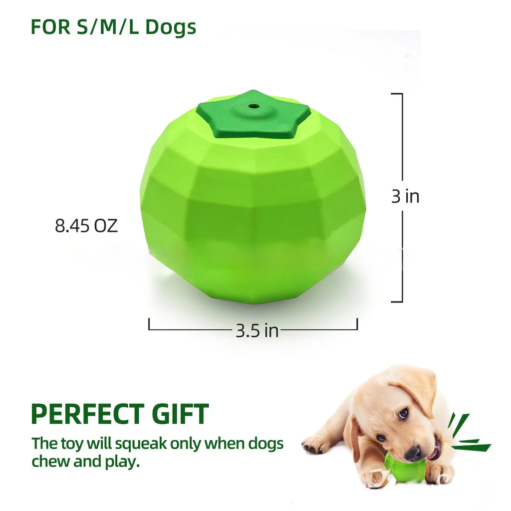 Green natural rubber squeaky dog ball for large breed aggressive chewers