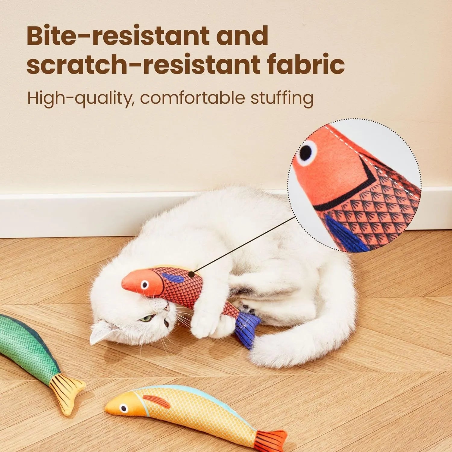 Green plush saury fish cat toy with organic catnip filling and crinkle sounds for indoor play