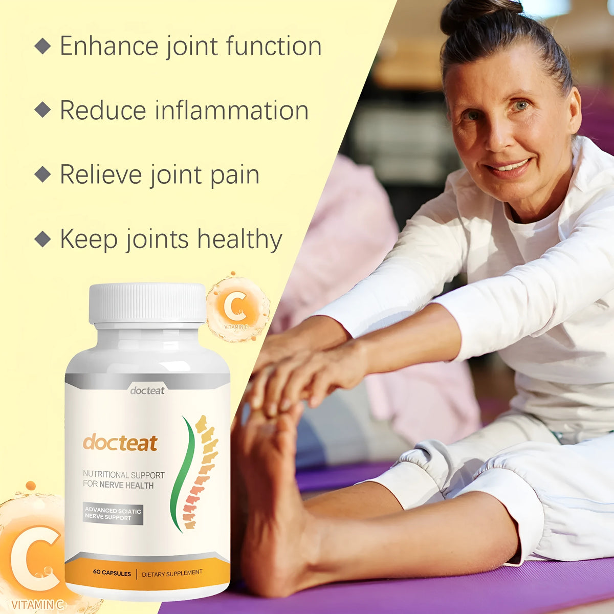 DOCTEAT body care glue wrap bottle containing 60 capsules for joint comfort massage