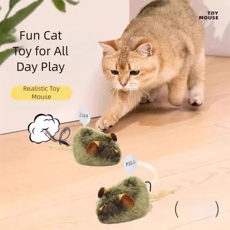 Plush mouse cat toy with tail and internal squeaking chirp, flannel interactive kitten toy for chasing and batting