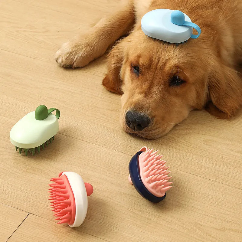 Silicone pet grooming brush for dogs with dual hair removal and bath massage functions in four colour options