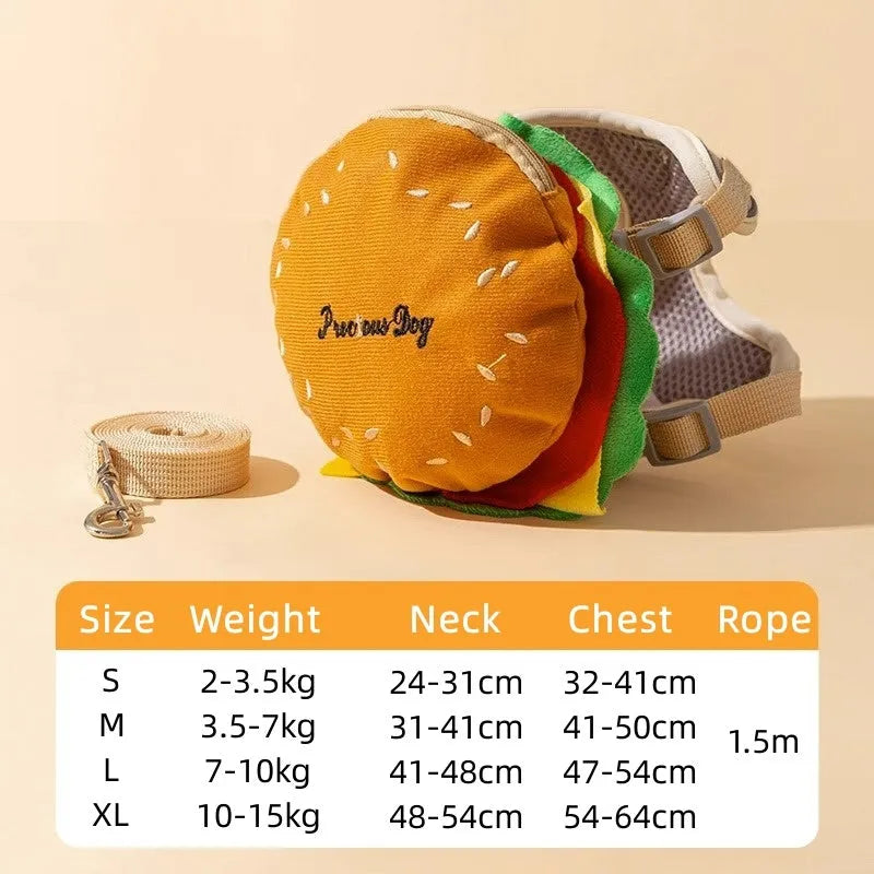 Cartoon hamburger chips design adjustable vest leash for cats and dogs with escape-proof construction