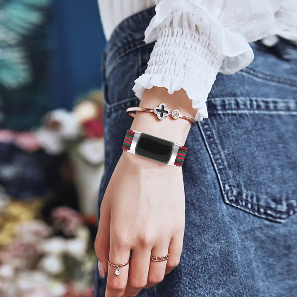 Printed elastic watch strap for Fitbit Charge 6 in multiple colour options