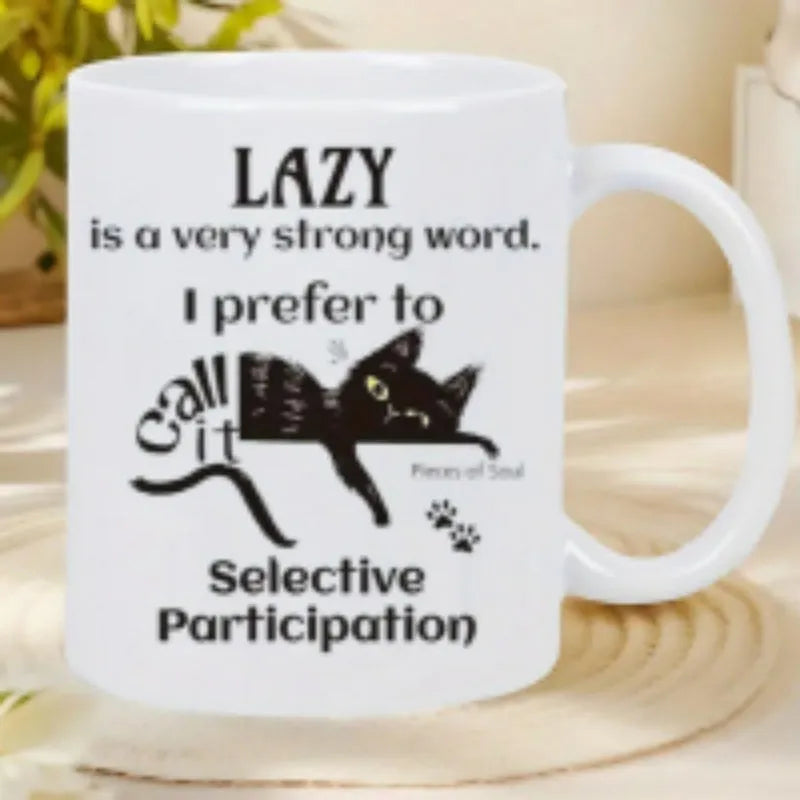 White 11oz ceramic mug with a custom thermal transfer picture design on its surface.