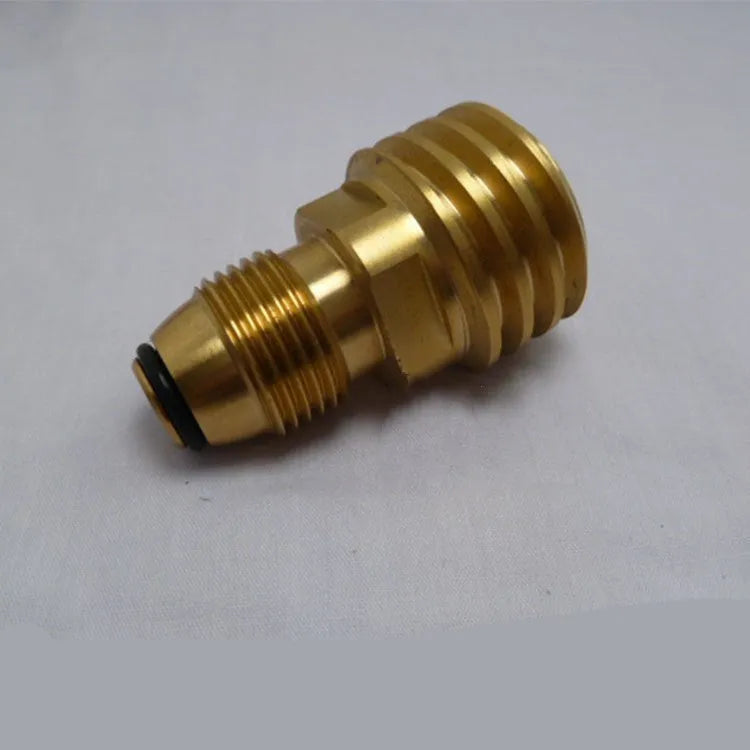 Brass gas brazier adapter with gold finish and taper thread for 7mm gas connections
