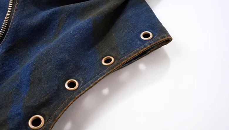 Blue hooded denim vest coat with matching trousers Korean style two-piece set