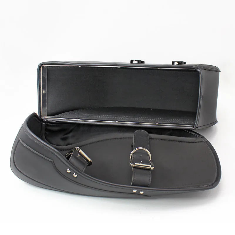 Motorcycle PU leather saddle bag with retro design and adjustable buckles