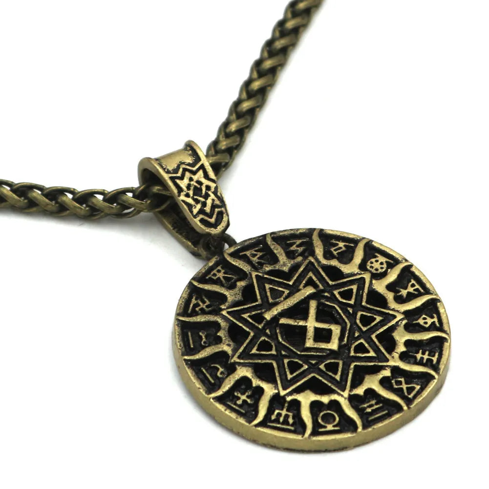 Lunavin ODing logo pendant necklace with leather rope and snake bones chain options in antique silver and bronze