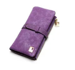 Korean retro matte leather long wallet open showing card slots, phone pocket, and two-fold design