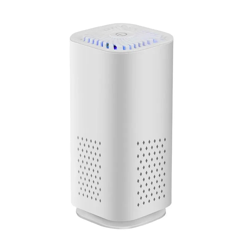 Mini USB air purifier in black or white for cars and small spaces under 10 square metres