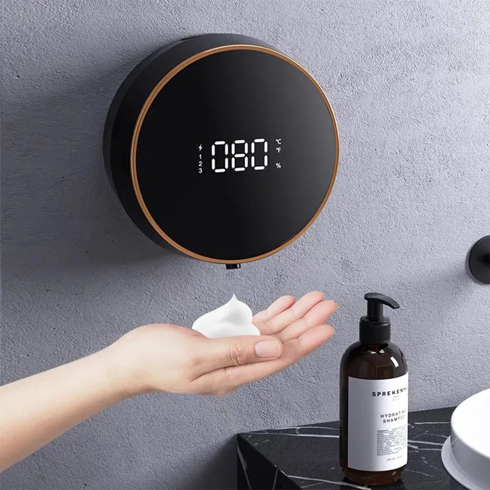 Smart auto-sensing wall-mounted foam dispenser in black with USB charging port