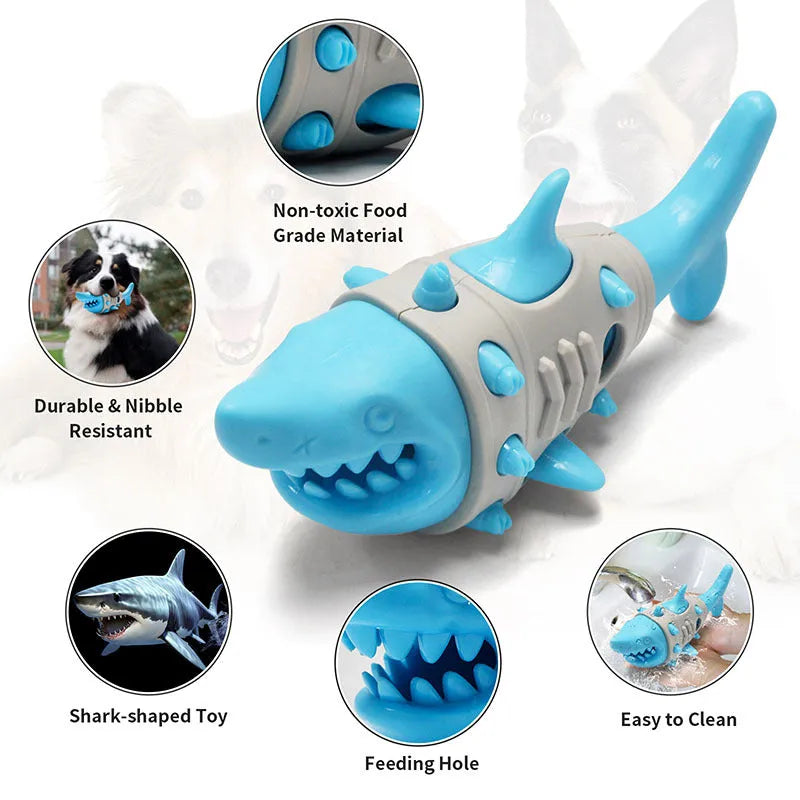 Shark-tooth textured dog teething toy in blue colour with bite-resistant material