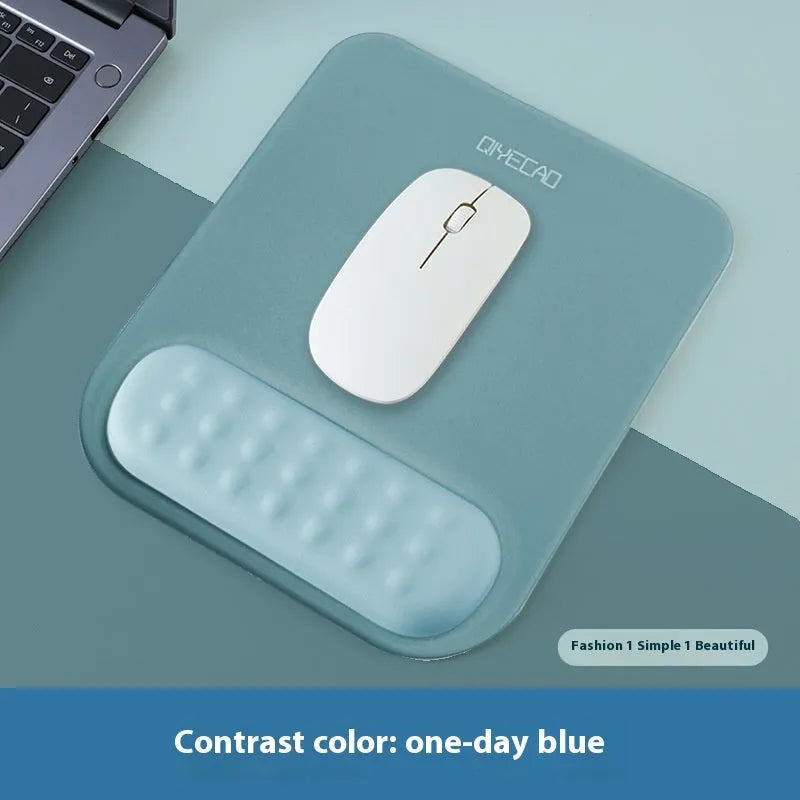 Ergonomic cloth silicone mouse pad with wrist strap in a choice of solid and gradient colours.