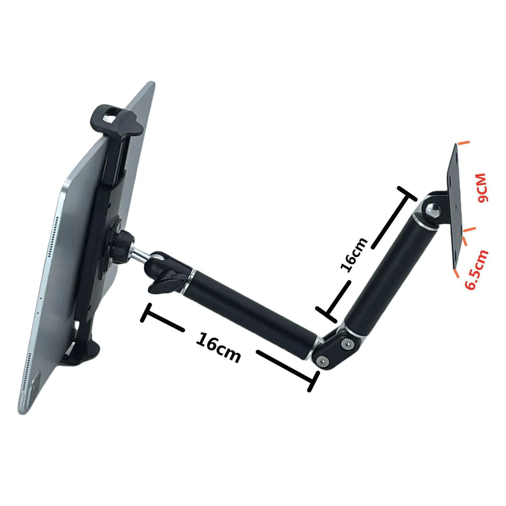 Universal alloy wall rack for tablet and large mobile phone, shown as a wall hanging bracket for home or office use
