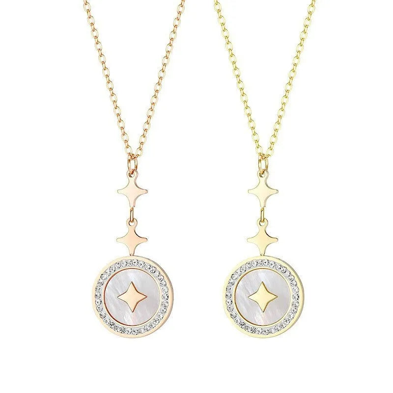 Gold titanium steel necklace with a geometric six-pointed star pendant on a chain.