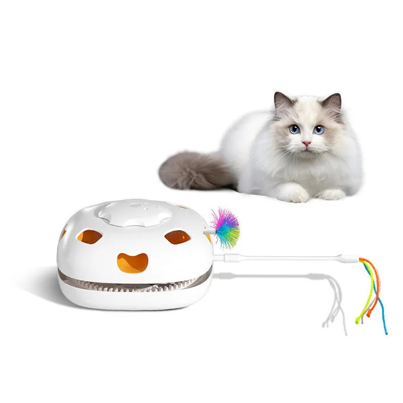 Automated plastic cat toy with moving teaser wand for self-play, picture colour finish