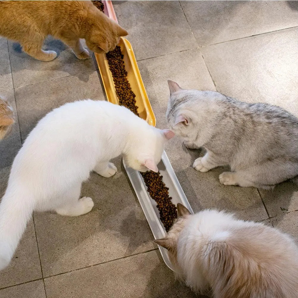 Green double-bowl pet feeder for dog food and water on a floor.