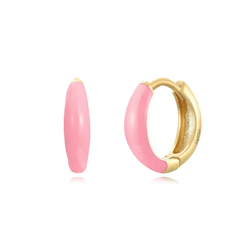 Geometric U-shaped oval curved epoxy earrings in seven colours on silver-plated copper