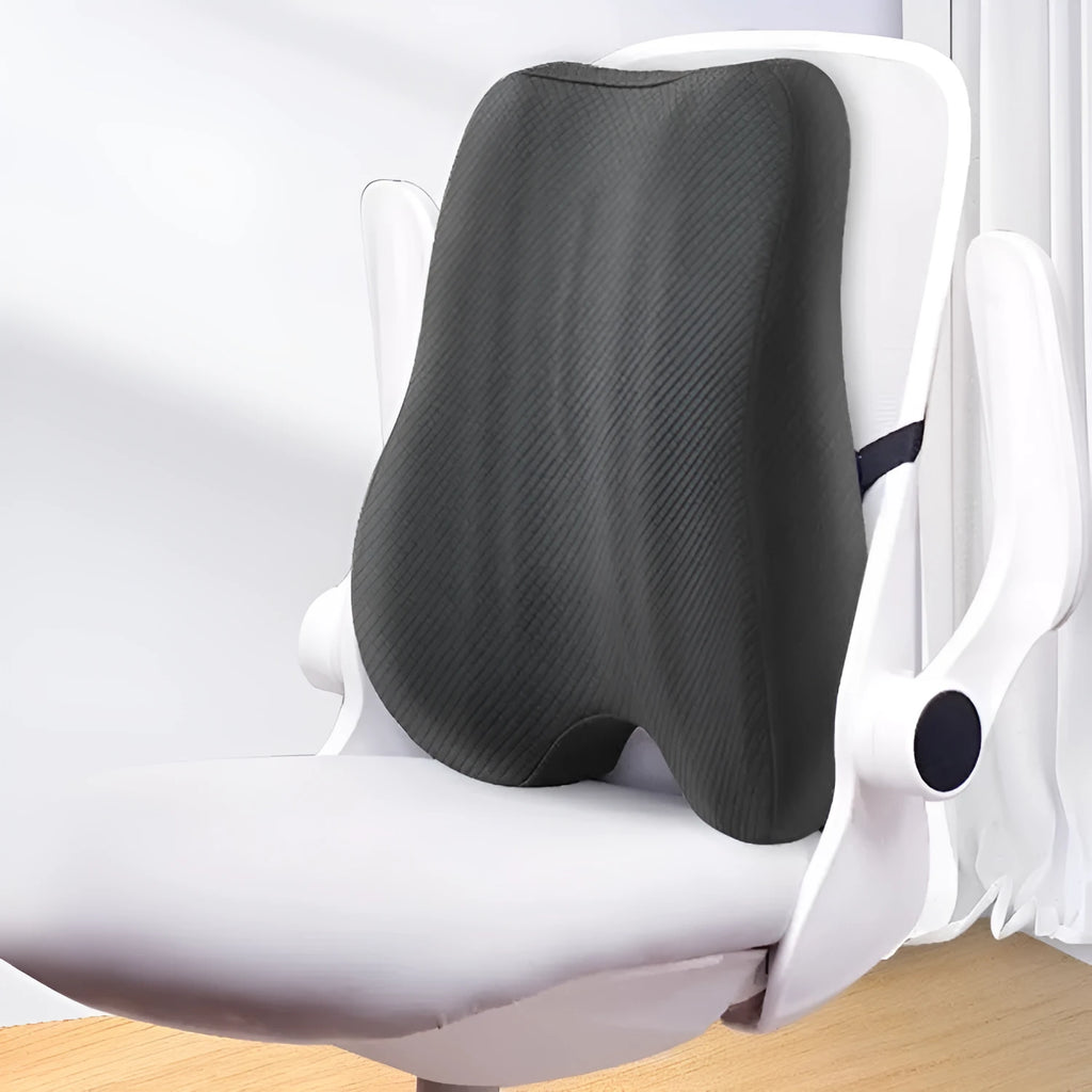 Office chair lumbar support cushion measuring 40x40x8cm in grey, pink, and navy blue colour options