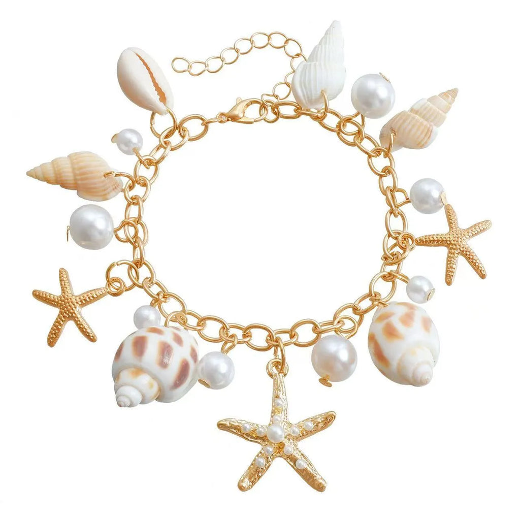 Women's waist chain and bracelet jewellery set with star shell design for beachwear