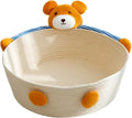 Woven cotton rope cat bed basket with scratching board in rabbit pattern design
