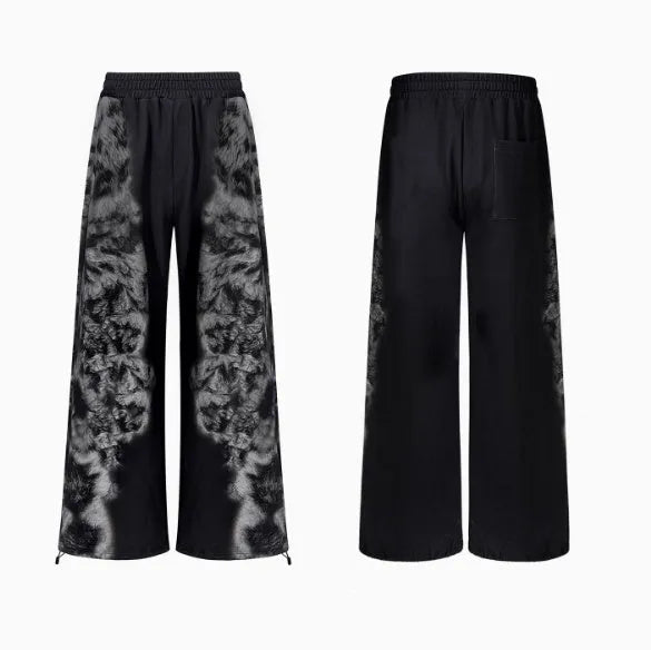 Printed loose trousers with matching hoodie set in street style with collage stitching detail