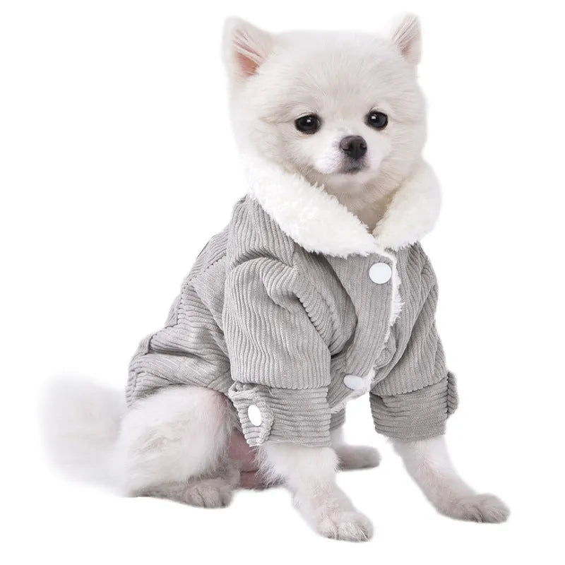 Lambswool grey dog fleece vest with wool lining for autumn and winter pet warmth