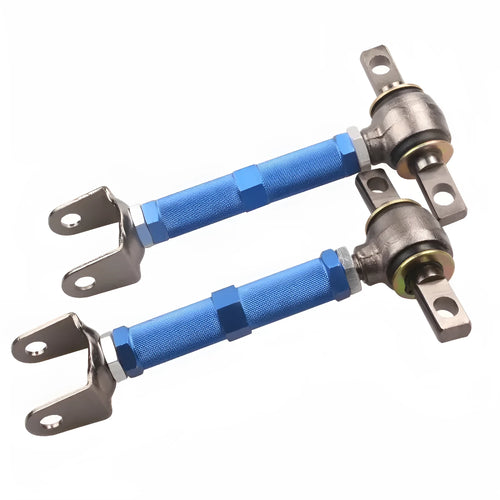 Blue aluminium alloy rear wheel recliner kit for Honda Civic EP3 on a workshop bench.