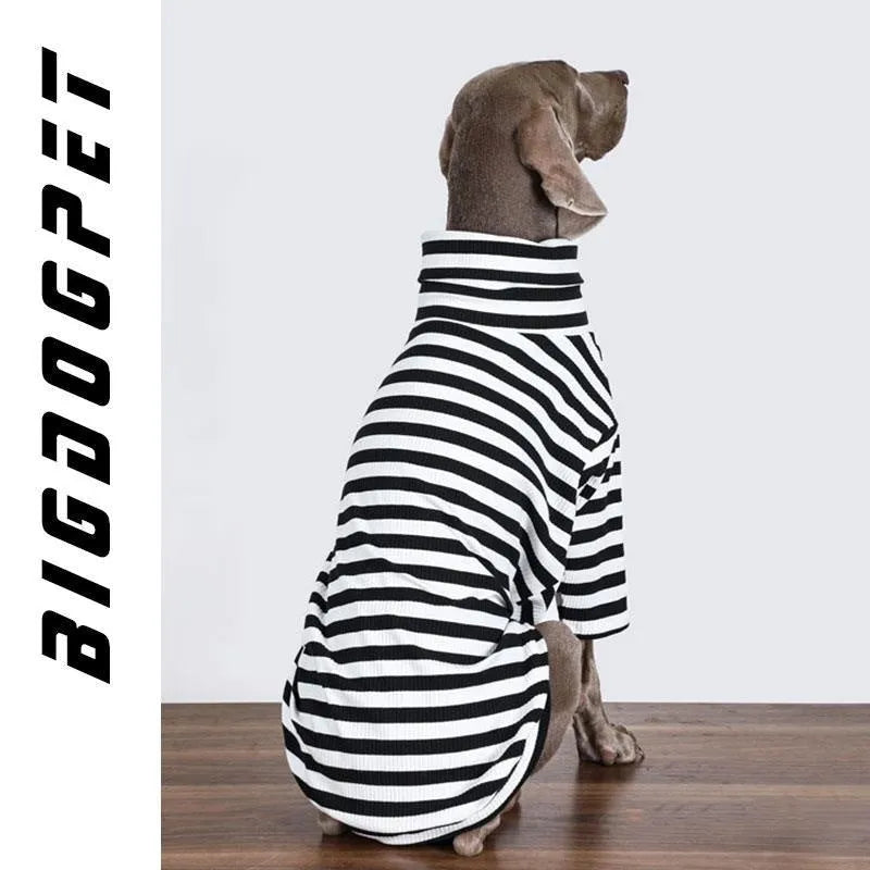 Black and white thin polyester inner layer dog clothing showing size tags M L XL XXL XXXL