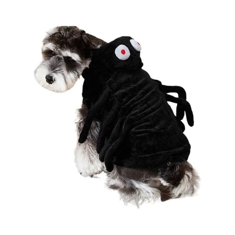 Halloween spider costume for dogs with spiderweb pattern in polyester fabric