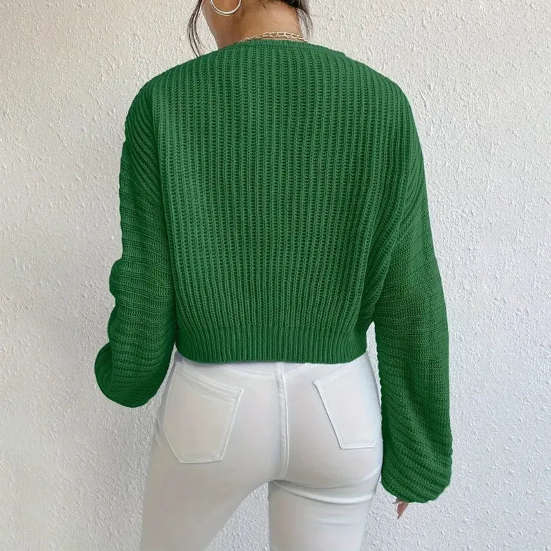 Women's solid colour long sleeve polyester pullover top in loose casual style
