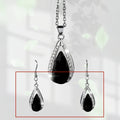 Black and red teardrop glass pendant necklace and matching earrings jewellery set
