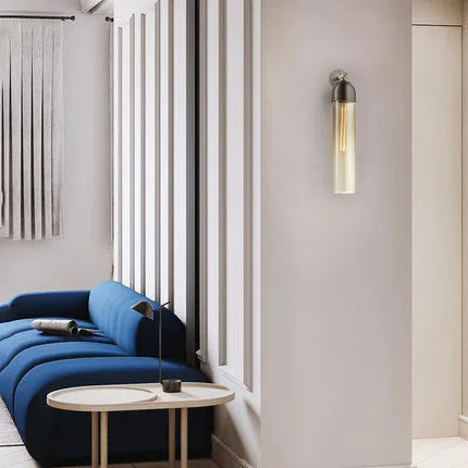 Nordic modern minimalist glass wall lamp with 450mm dimensions and E27 holder in living room setting