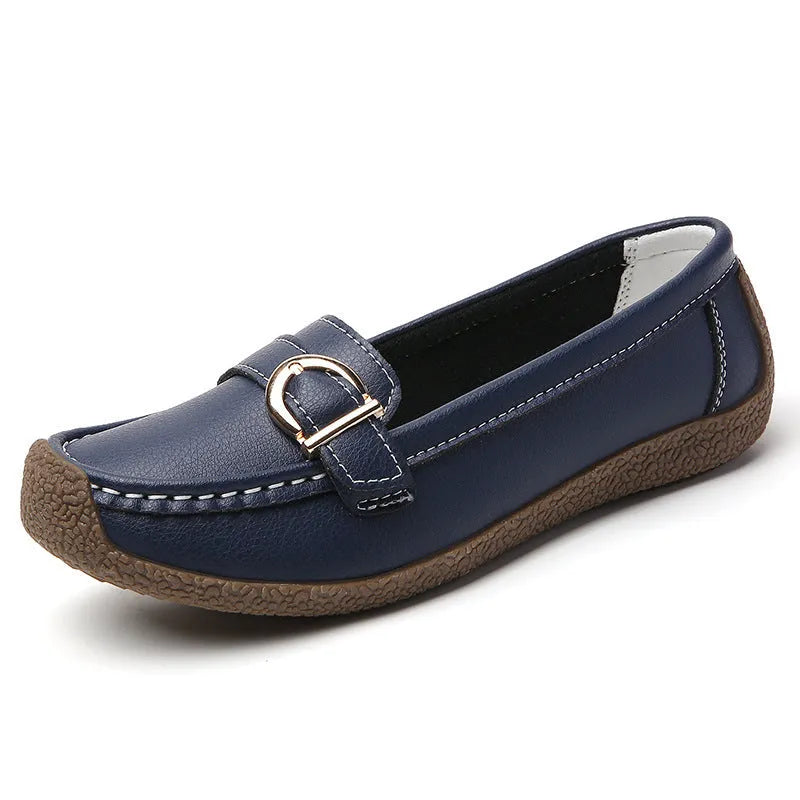 Women's casual loafers in light grey with round toe and flat sole slip-on design